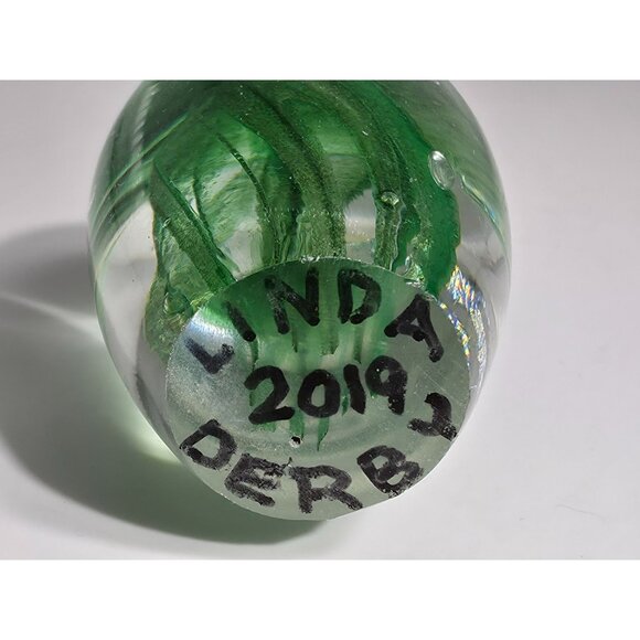 Linda Derby 2019 Hand Blown Glass Jellyfish Paper With Green Tentacles - Picture 9 of 9